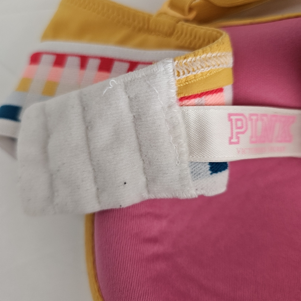 PINK Victorias Secret 32A Tshirt Lightly Lined Bra Yellow Rainbow - Picture 8 of 8